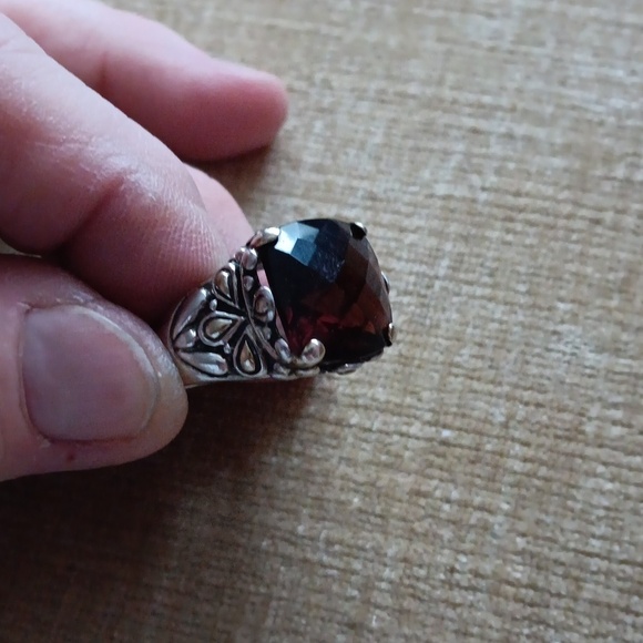 Silver Multi-faceted Brown Synthetic Stone Ring - Picture 14 of 14